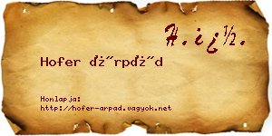 Hofer Árpád névjegykártya